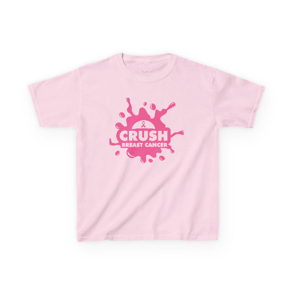Pink t-shirt with 'Crush Breast Cancer' design on a white background