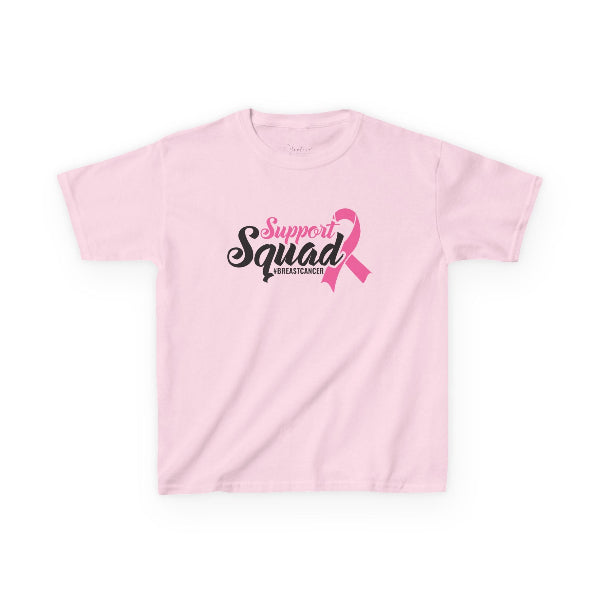 Pink t-shirt with 'Support Squad' and pink ribbon design on a white background