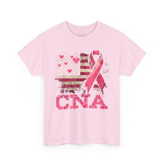 Pink t-shirt with a ribbon and 'CNA' text on a white background