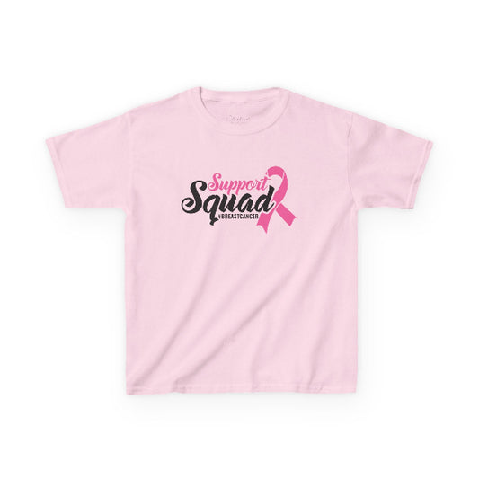 Pink t-shirt with 'Support Squad' and pink ribbon design on a white background