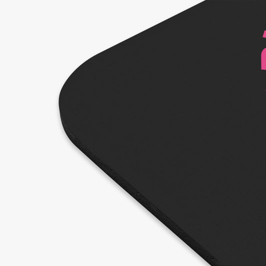Black mouse pad with a brand logo on a white background